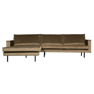 BePureHome 3-Zits Bank Rodeo Met Chaise Longue Velvet Links