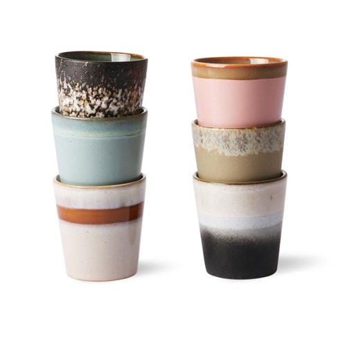 HKliving 70's Koffiemok Set van 6