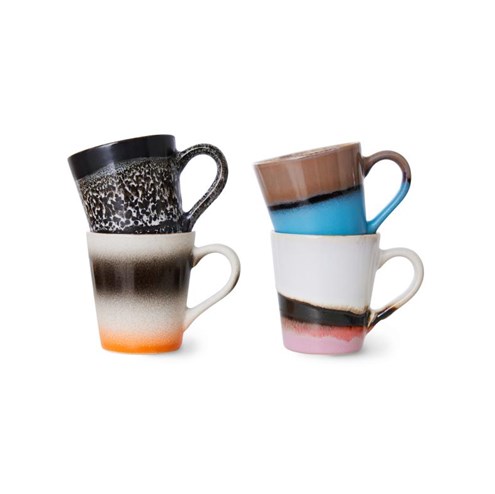 HKliving 70's Espresso Kopjes Funky - Set van 4