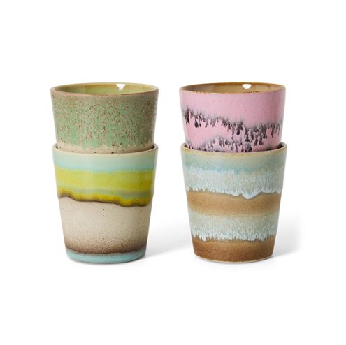 HKliving 70's Koffiemok Pop Art - Set van 4