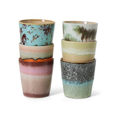 HKliving 70's Koffiemok Surreal - Set van 6