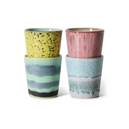 HKliving 70's Koffiemok Artistic - Set van 4