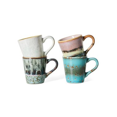 HKliving 70's Espresso Kopjes Softness - Set van 4