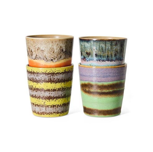 HKliving 70's Koffiemok Funky - Set van 4