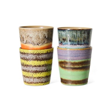 HKliving 70's Koffiemok Funky - Set van 4