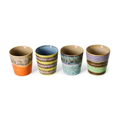 HKliving 70's Koffiemok Funky - Set van 4